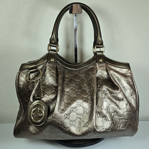 Gucci Metallic Bronze / Gold Sukey Guccissima Leather Handbag W COA & Dustbag - Picture 1 of 17